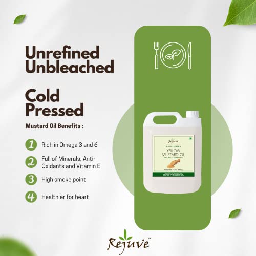 Image of Rejuve Cold Pressed Yellow Mustard Oil 5 Litre | Peeli Sarso Oil 5 LTR (Wood Pressed /Kacchi Ghani /Mara-Chekku)-5 Lttr jar