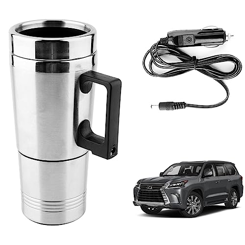 Image of Oshotto 12V Stainless Steel Car Heating Kettle /Mug, Travel Friendly electric Tea /Coffee maker Compatible with Lexus LX (300ml) - Silver