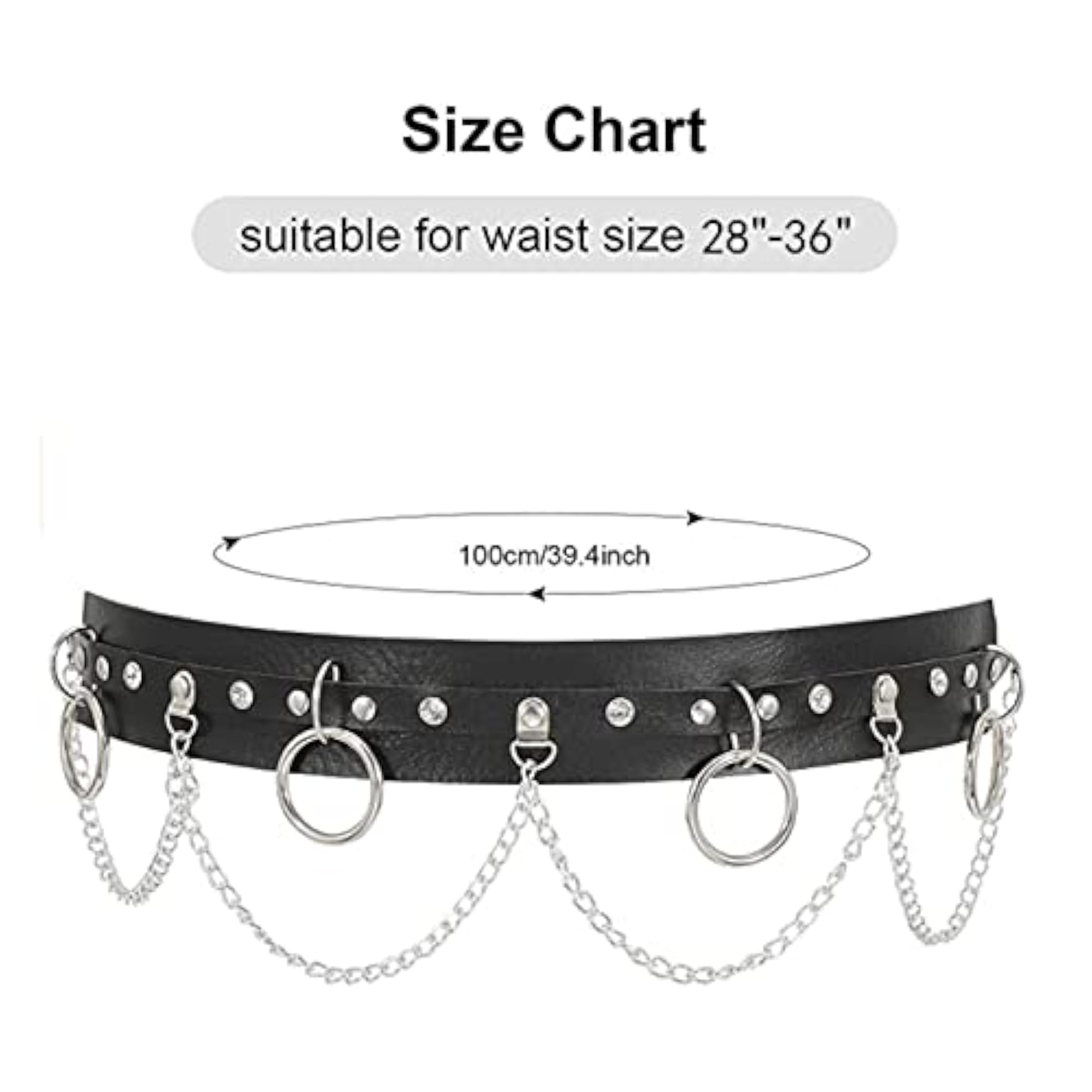 Women's Punk Leather Layered Waist Chain Belt, Gothic Style