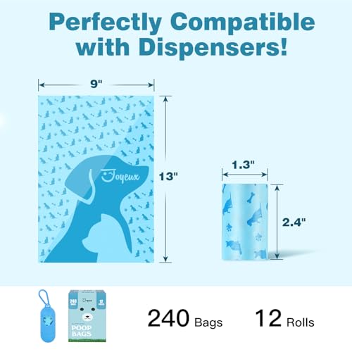 Image of Joyeux 240 Count Ocean Scent Dog Poop Bags Rolls,with Dispenser,Leak-Proof Large Doggie,Extra Thick Poop Bag for Dogs,Cats Litter Bags,Blue Trash Bags for Doggy Pets Bolsa de Popo de Perro (Pack of 2)