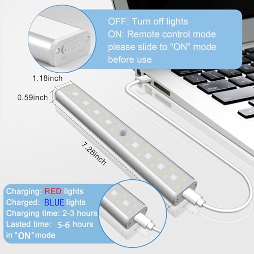 Under Cabinet Lighting Wireless with Remote, 48 LED Rechargeable Under Cabinet Lights, Kitchen Counter Lights Dimmable LED Closet Light RGB Bar for Shelf, Car, Hallway, 15 Color Changing, 6 Pack — view 6