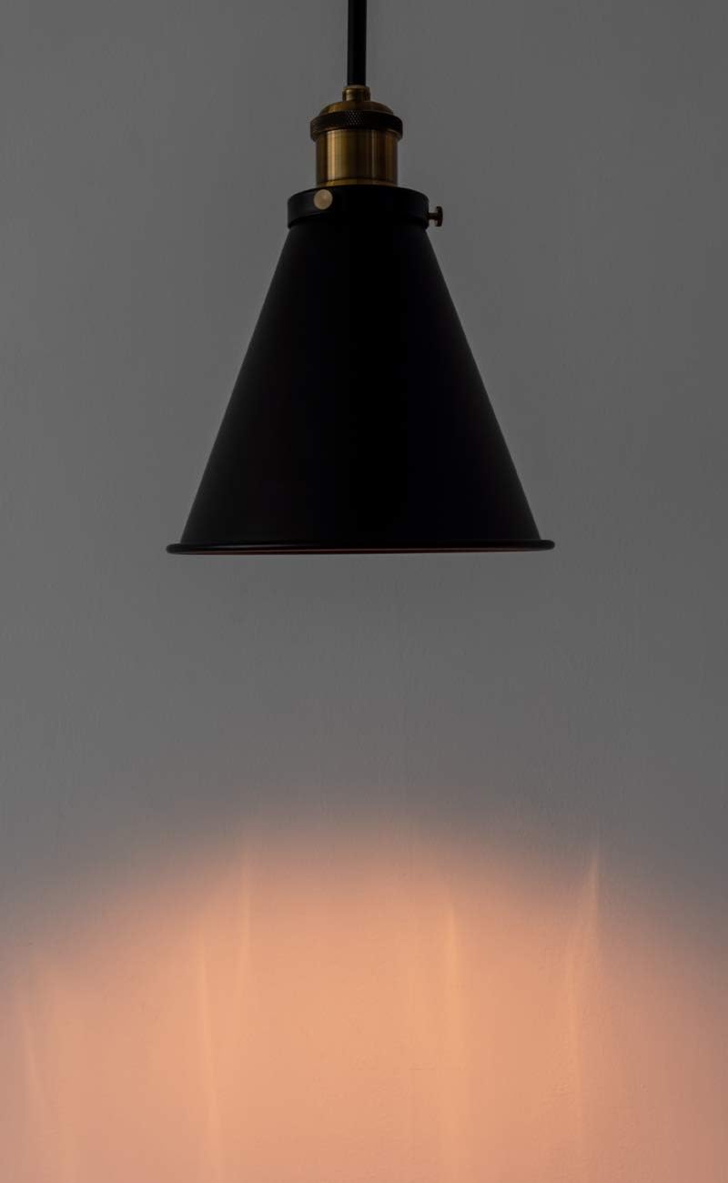 Kiven 7.48" Cone Black Lamp Shade Vintage Pendant Retro Steampunk Style Light Fixtures with 15ft Plug-in Dimmable Switch Cord Bulb not Included