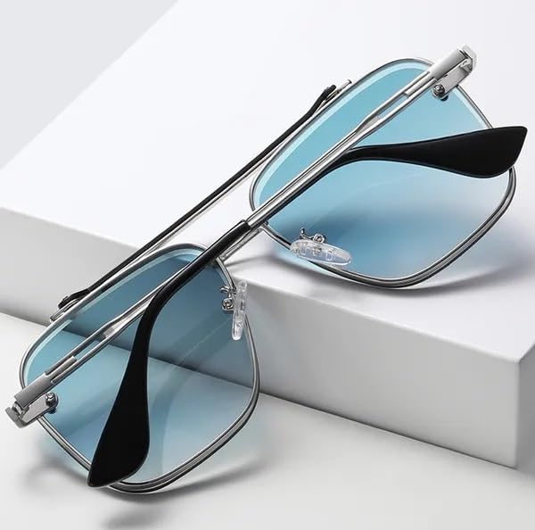 Image of Square Oversized Sunglasses for Men & Women | UV400 Protected Fashion Retro Metal Frame Sunglasses | Vintage Gradient Lens Stylish Eyewear for Driving, Travel & Outdoor
