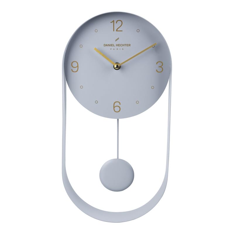 Image of Daniel Hechter Paris Aveyron Collection Wall Clock, Silent Sweep Non-Ticking Quartz Movement,15.75Inch(40 cm) Grey Dial, Oval All-Metal Frame,Metal Pendulum,Modern Clock for Home & Office - DHCL1006