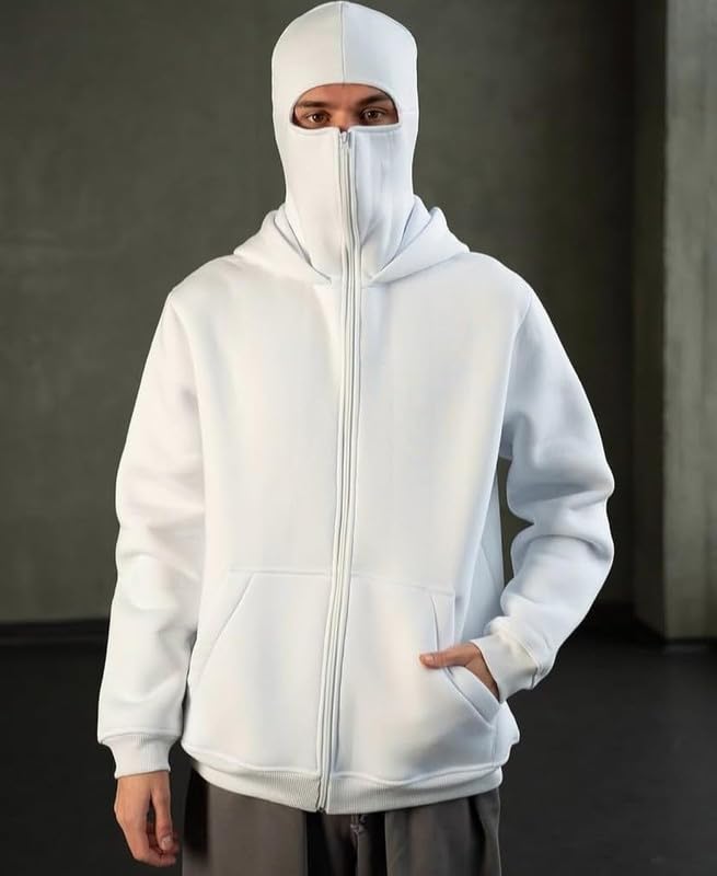 Image of Balaclava zipper Hoodie for men 350 GSM Heavyweight Ninja Hoodies for men