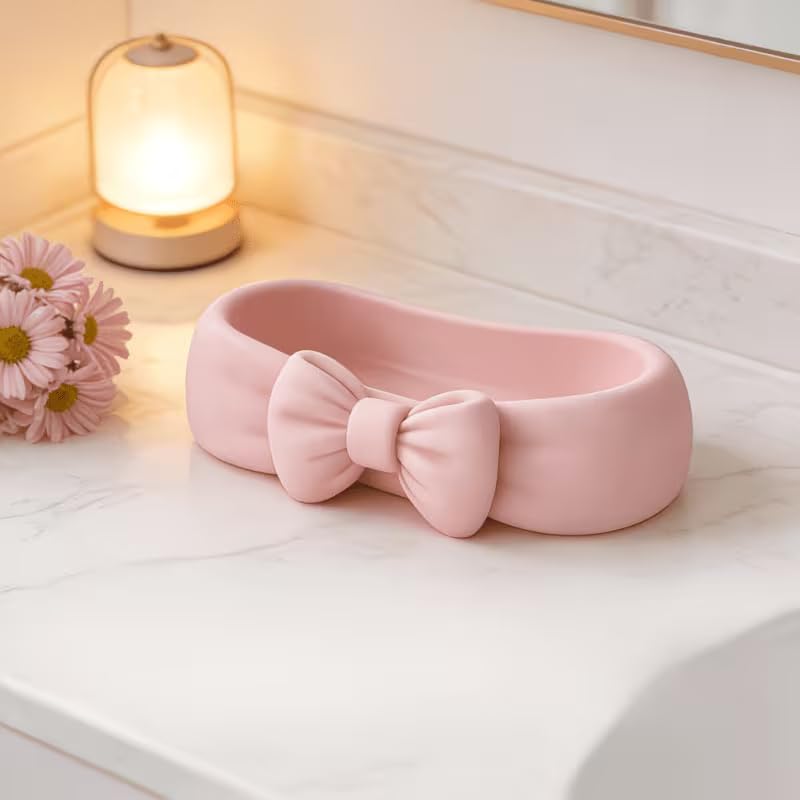 Azoth Cute Pink Bow Vanity Organizer, Bathroom Counter Storage Tray, Cosmetic & Skincare Holder, Desktop Organizer for Makeup, Toiletries, Toothbrush, Sink Counter Storage Basket (Pink)-picture-20