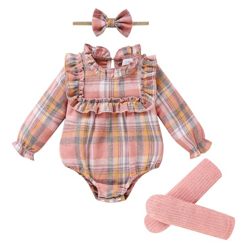 Image of GRNSHTS Newborn Baby Girl Clothes Ruffle Rompers Toddler Fall Outfits for Girls Set Little Girl Fall Winter Clothing
