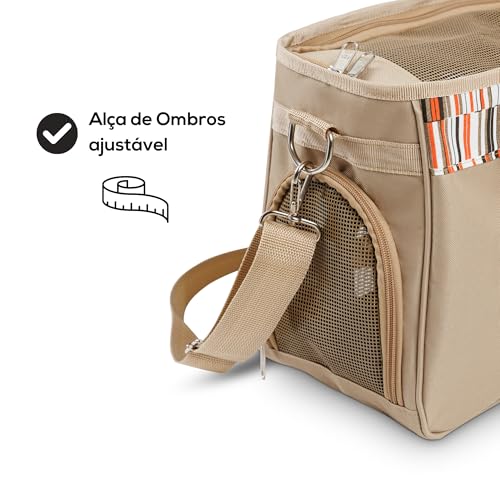 Bolsa Pet de Passeio para Cães e Gatos, Petgram, Londres Bege - Com Fundo Removível e Prendedor para