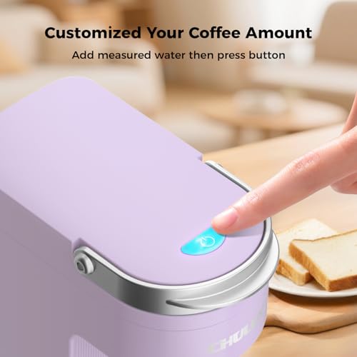 Image of CHULUX Slim Single Serve Coffee Maker for K Pods, One Cup Coffee Maker Fits 7.3 inch Travel Mugs, Coffee Machine with 6 to 12oz Brew Sizes, Lavender