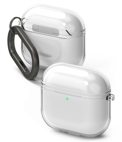 Image of Ringke Air Compatible with Airpods 4 Case Cover Transparent Soft Flexible Shockproof Anti-Scratch Slim Fit Protective Cover for Wireless Charging with Carabiner - Clear