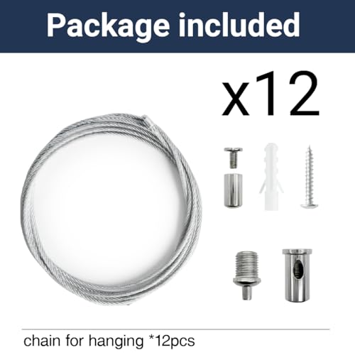 Image of 12 Pack 3ft Hexagon Garage Lights Suspension Cables Kit for Hexagon LED Lights Adjustable Steel Hanging Chains Per Strip Load 6.6Ib, Light Suspension Kit for LED Panel Aquarium Lights (1m 12pcs)