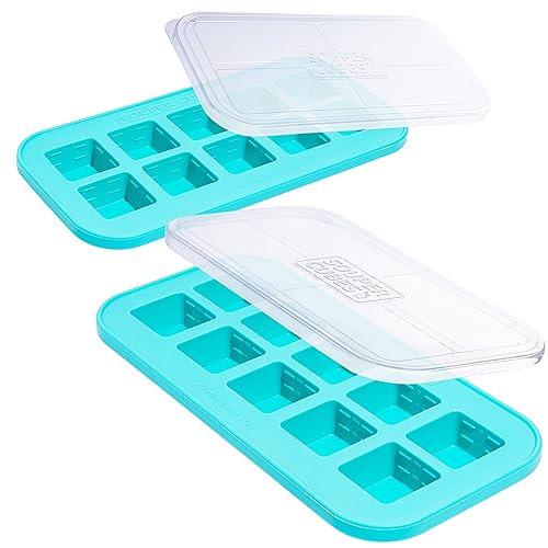Image of Souper Cubes 2 Tbsp. Silicone Freezer Molds - Perfect for Storing Garlic, Herbs, Ginger, Pesto, Tomato Paste, Lemon Juice, Purees and More - Silicone Baby Food Freezer Tray - Aqua – 2-Pack