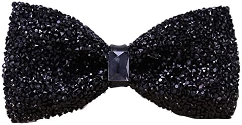 Qiansail Rhineston Bow Tie For Men Shining Pre-tied Bow Tie Adjustable Party Banquet Necktie for Wedding and Parties (B-Black)