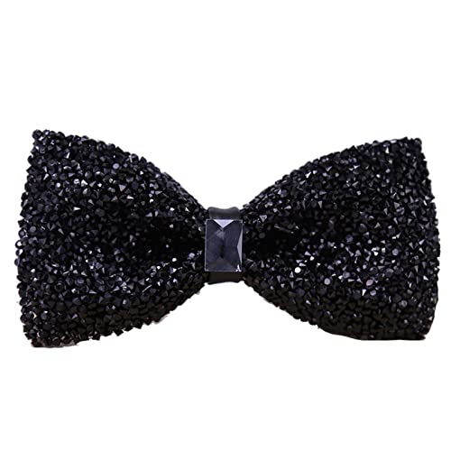 Qiansail Rhineston Bow Tie For Men Shining Pre-Tied Bow Tie Adjustable Party Banquet Necktie For Wedding And Parties (B-Black) #TOP2