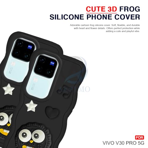 Image of AESTMO Back Case Cover for Vivo V30 / V30 Pro 5G | 3D Cute Fun Cartoon Characters | Anti Slip Grip Cute Wave Curly Frame Shape | Full Body Protection Back Cover for Vivo V30 / V30 Pro 5G (Black)