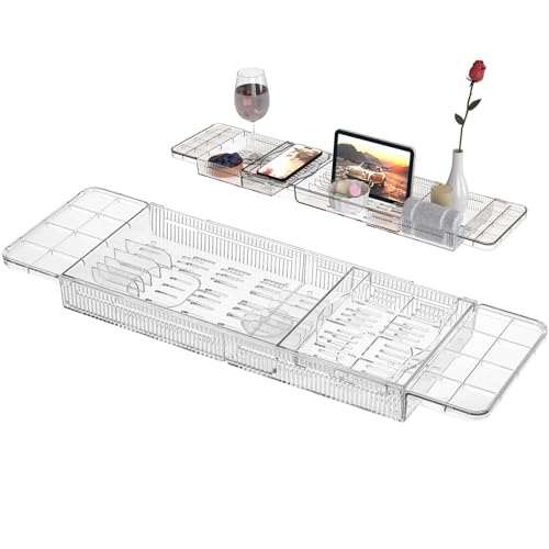 Bath Tray | Extendable Bath Tub Rack Bathroom Shelf - Bathtub Caddy Tray Over Bath, Bathroom Shelf Tidy Tray Storage Caddy Organiser, Plas-tic Bath Board Adjustable For Candle Wine Glass Book Phone