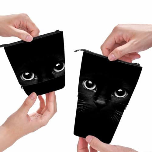 Image of Swono Black Cat Pencil Case Cool Cat Head Standing Pencil Case Pencil Pouch Pencil Holder