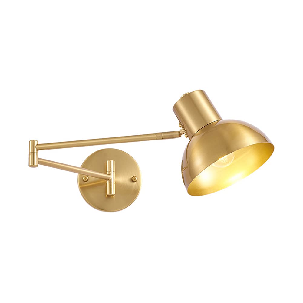 Wall Light Indoor LED 5W Vintage Adjustable Swing Long Arm Metal Wall Lamp 3000K Warm White Retro Industrial Wall Sconce, for Living Room Bedroom Hallway Corridor Stairs Hall, Gold