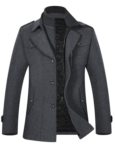 APTRO Men's Pea Coat Wool Jacket Windbreaker Single Breasted Winter Coat