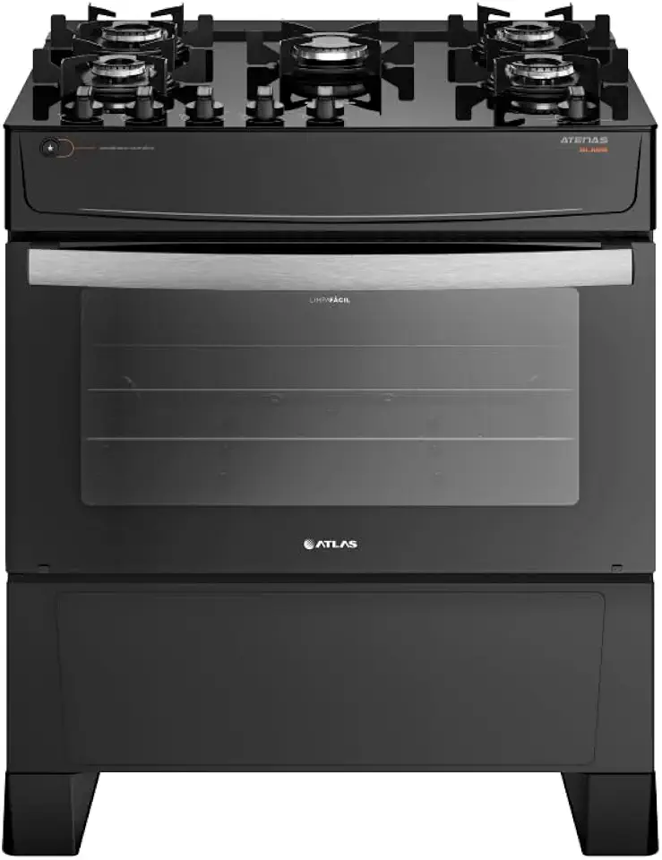 Fogão 5 Bocas Atlas Atenas com mesa de Vidro Acendimento Automático a Gás Preto 110/220V