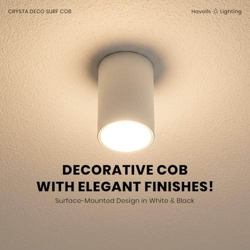 Image of Havells Crysta Deco Surf Cob 12W 3K Black W,Led-Spotlights,Energy Efficient,Long Life of 25000 Burning Hours,Beam Angle of 36,Metal Body Cob with Integrated Driver,Warm White (3000K)