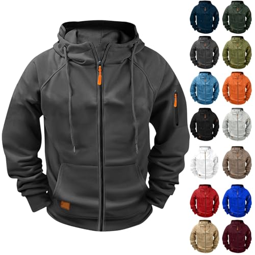 Zip Up Hoodie Men Tactical Hoodies Casual Sweatshirt Athletic Workout Fall Winter Big And Tall Outfits With Pockets