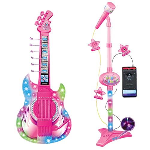 Lawnrden Micrófono de Juguete con Soporte, Guitarra y micrófono para niños, Guitarra de Juguete con...