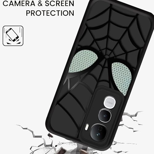 Image of Stylish Spider Back Case Cover Compatible for Vivo Y400 5G | Spidey Face Mask Case | Soft Silicone | Camera & Full Body Protection | Shock Proof | (Black)