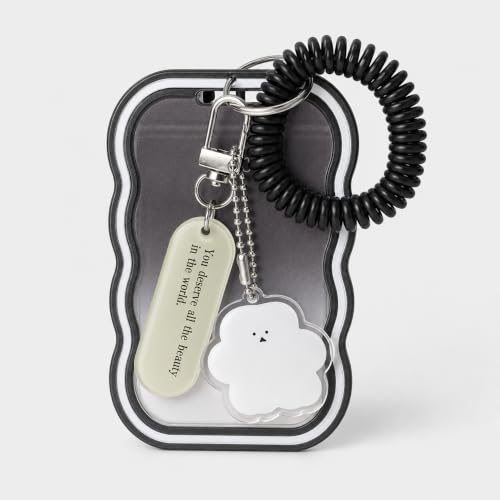 Image of Street27 Cloud Shape Photo Card Holder with Keychain Pendant | Transparent ID Badge Case with Wrist Strap | Silicone Protective Card Cover for Office, School & Travel (Black)
