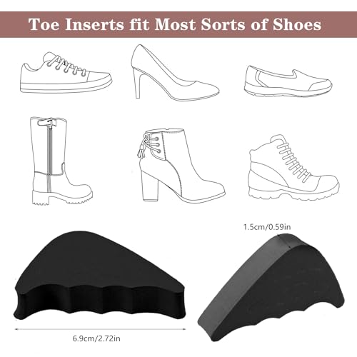 Image of 4 Pairs Shoe Toe Inserts, Adjustable Shoe Filler Inserts for Women Men, One Size Toe Cushion Fillers, Make Shoes Fit Half-Size Cushion Anti Loose & Prevent Heel Sliping (Black)