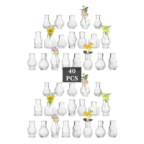 Glasseam Small Bud Vases for Centerpieces: 40PCS Mini Clear Glass