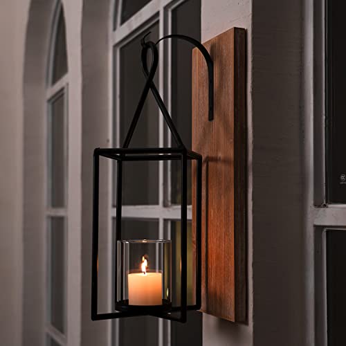 Homemory Wall Candle Sconce, Wood Rustic Candle Holder Decorative Candle Lantern with Glass Holder, Wall Decorations for Living Room, Dining Room