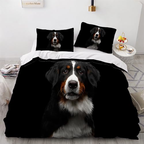 HOFFTI Bettwäsche 200x200 Schweizer Berner Sennenhund Bettwäsche Set 3 Teilig Weiche Mikrofaser 3D Druck Süßes Haustier Bettbezüge 200x200 cm Mit Reißverschluss Et 2 Kissenbezüge 80x80,Bettwaren