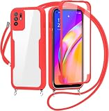 Cover per Oppo F19 Pro Plus/Reno5 Z/A94 5G/A95 5G con Cordino, 360 Gradi Antiurto Custodia con Protezione Schermo Integrata Trasparente Rugged TPU Bumper Doppia Protettiva Cover per Oppo A94 5G -Rosso