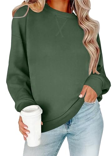 RUMIA Womens Ladies Oversized Long Sleeve Crewneck Sweatshirt Loose Fit Solid Basic Pullover Tunic Shirts Tops Sweatshirts for Women 2025 Fashion Fall Green XLarge