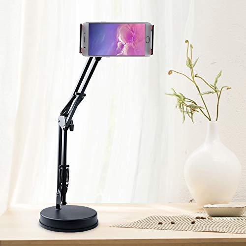 Overhead Phone Mount Stand Chromlives Phone Video Stand Articulating Arm Phone Mount Table Top With Base Adjustable 360° Cell Phone Tablet Holder Mount Desktop Compatible With Phones, Tablets, Ipad #TOP5