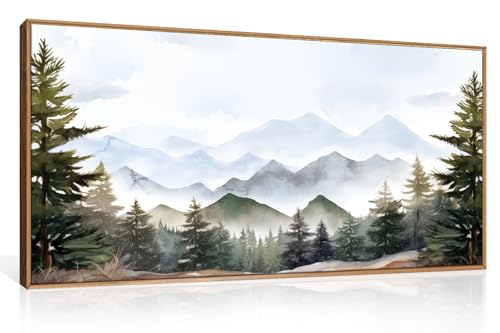 KAIRNE Framed Mountain Canvas Wall Art Set, Misty Forest Wall
