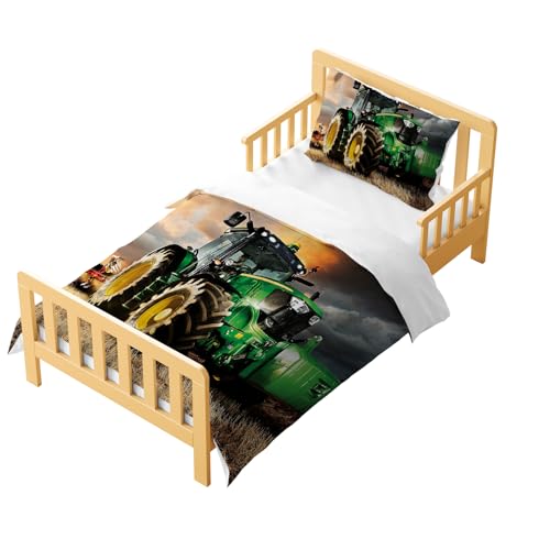 CXYXHW Parure de lit Tracteur 2 pièces pour Enfant - 90x190cm - avec 1 taie d'oreiller - Housse de Couette Tracteur Impression - avec Fermeture éclair (Tracteur A,90x190cm)