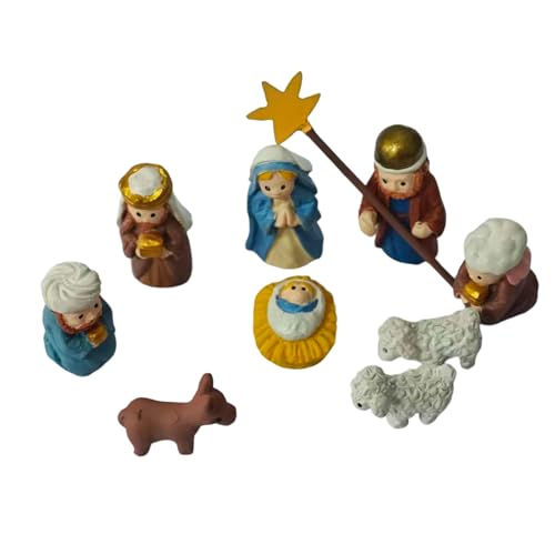 Mini de Lata de belén – Figuras 3D de la Sagrada Familia, de exhibición Religiosa portátil, decoración Coleccionable de Escena de Jesús de Navidad, para el hogar, Oficina, Estante