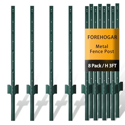 FOREHOGAR Green Metal T Post, 3 Feet, 8-Pack
