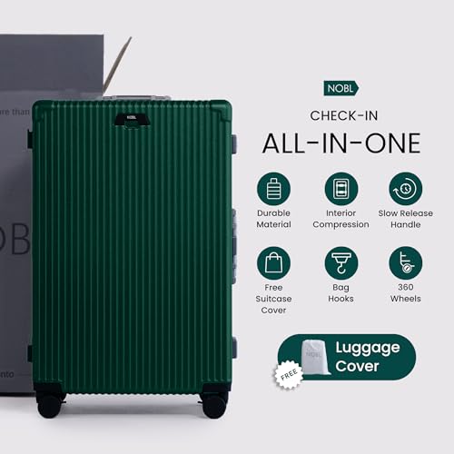Image of Nobl Travel Zipperless Check In Suitcase - Aluminum Frame, Check In luggage 30.2x20x12 Airline Approved by Noble Travel - Unbreakable Polycarbonate Shell - TSA Locks 360 Spinner Wheels - Forest Green