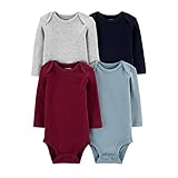 Carter's Baby Boys 4-Pack Long-Sleeve Original Bodysuits Solids (24 Months, Navy/Heather/Maroon)
