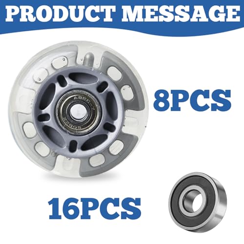 8 Stück Inline Skate Rollen, 72MM silbertransparent inliner Rollen mit 16 Stück Kugellager, Blinkende Räder, Inline Skate Räder inliner rollen, Rollen für inline-skates, Inline Skate Teile Räder