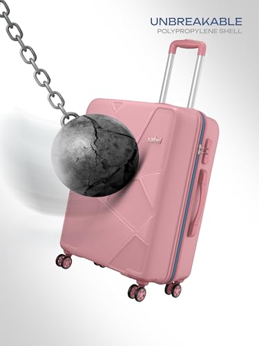 Image of Safari Pentagon Pro 8 Wheels 65cm Medium Size Trolley Bag, Hard Case Polypropylene, 360º Wheeling Small Check in Luggage, Suitcase for Travel, Trolley Bags for Travel, Rose Gold