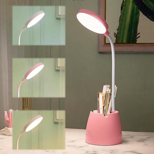 ZMCVOE Lampe de Bureau Enfant, Intensité Variable Lampe Bureau Enfant avec Porte-Stylo, Rechargeable Lampe Bureau Fille avec Bras de Lampe Flexible, Lampes de...