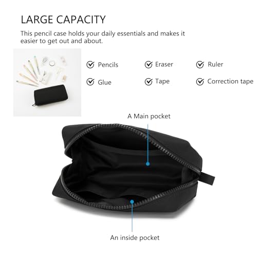 Image of Pencil Case Durable Oxford Pencil Pouch for Pens School Supplies (Black,Oxford)