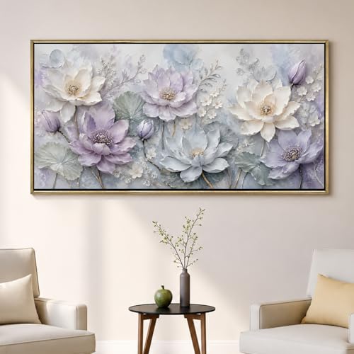 Image of PAPER PLANE DESIGN Premium Flower Wall Painting with Vintage Gold Floating Frame, 2 x 4 Feet Ready to Hang Canvas Art for Living Room - FLR-083