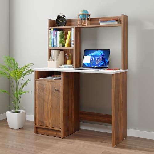 Image of NuSpace | Study Table with Storage,Top Extension and Open Storage - Office Desk Computer Table for Laptop,PC Engineering Wood Working,Drawing,Office Table for Home (Walnut with White-L100xB45xH75 cm)