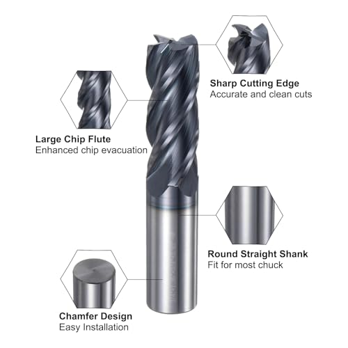 Image of uxcell 2pcs End Mill 3 /4 inch x 1.96 inch 4 Flutes Spiral Helical Groove Tungsten Steel Straight Shank CNC Milling Bits for Aluminum Steel Cutting Metalworking