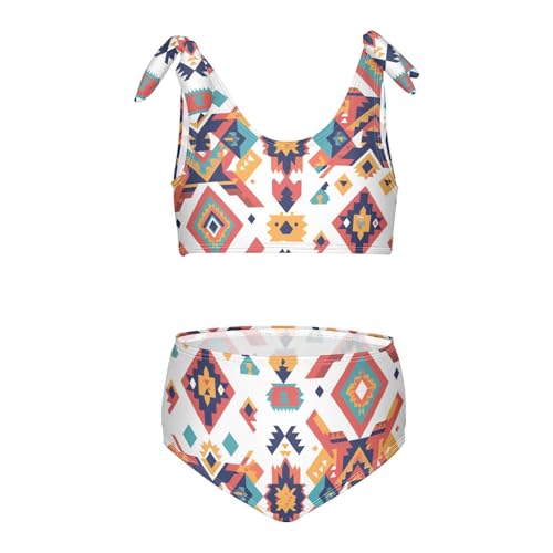 KLL Mexican Fabric Pattern Colorful Girls' 2 Piecing Bikini Set Scoop Neck Bathing Suit Swimwear Adjustable Strap